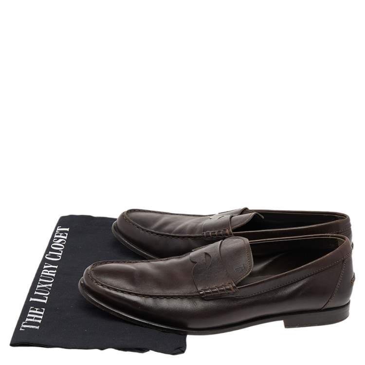 Pre Owned Tod's Brown Leather Penny Slip On Loafers Size 42