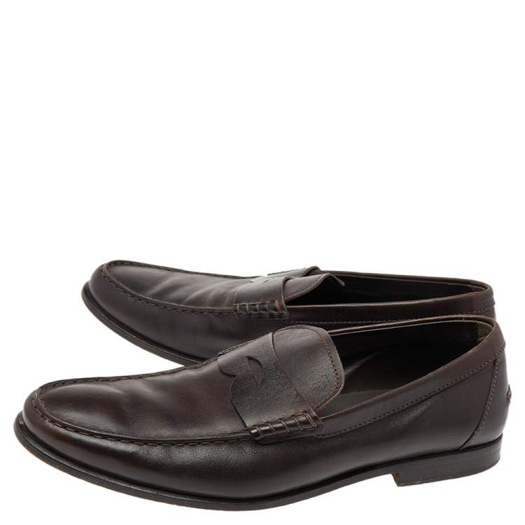 Pre Owned Tod's Brown Leather Penny Slip On Loafers Size 42