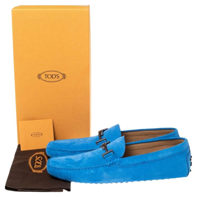 Pre Owned Tods Blue Suede Gommino Double T Driving Loafers Size 46.5
