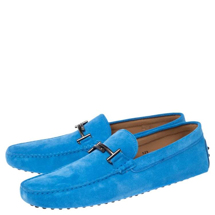 Pre Owned Tods Blue Suede Gommino Double T Driving Loafers Size 46.5