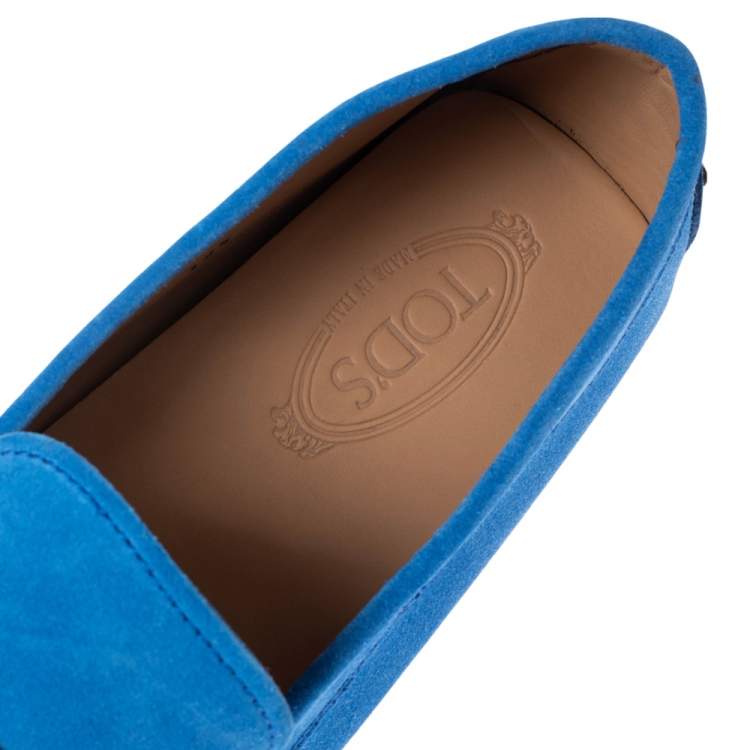 Pre Owned Tods Blue Suede Gommino Double T Driving Loafers Size 46.5