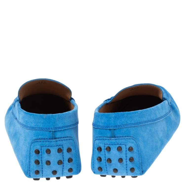 Pre Owned Tods Blue Suede Gommino Double T Driving Loafers Size 46.5
