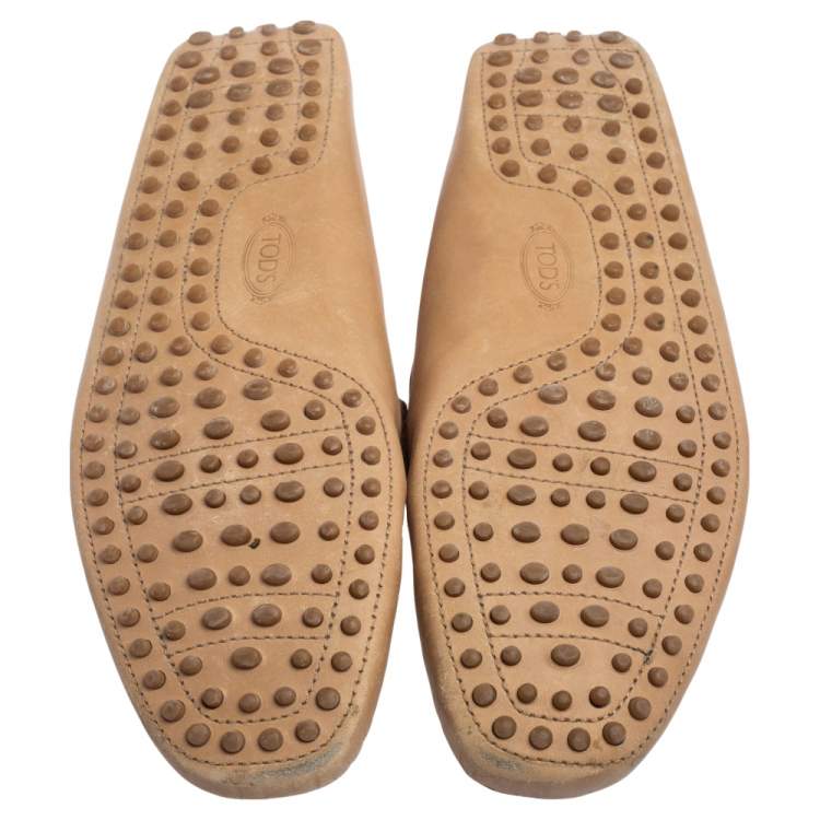 Pre Owned Tod's Beige Leather Penny Slip On Loafers Size 44.5