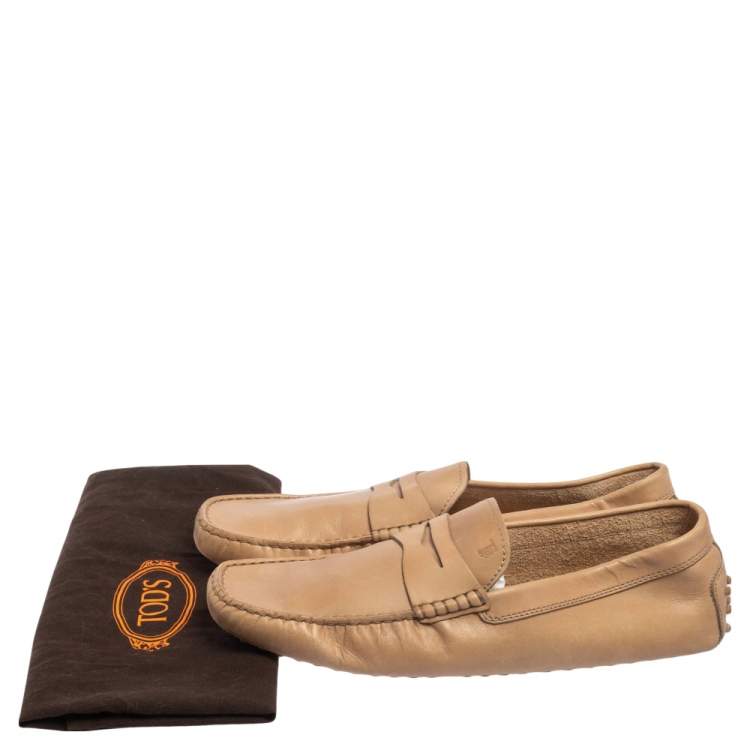 Pre Owned Tod's Beige Leather Penny Slip On Loafers Size 44.5