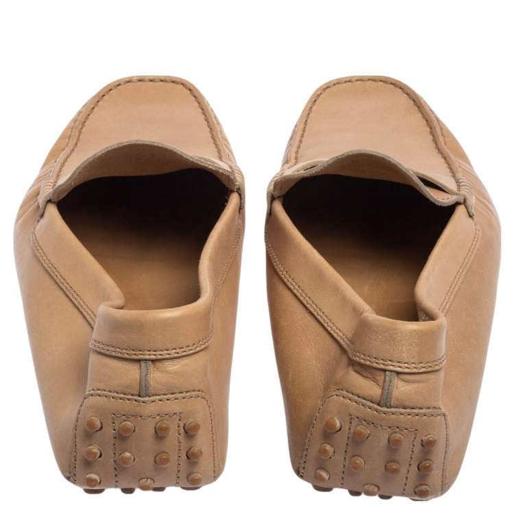 Pre Owned Tod's Beige Leather Penny Slip On Loafers Size 44.5