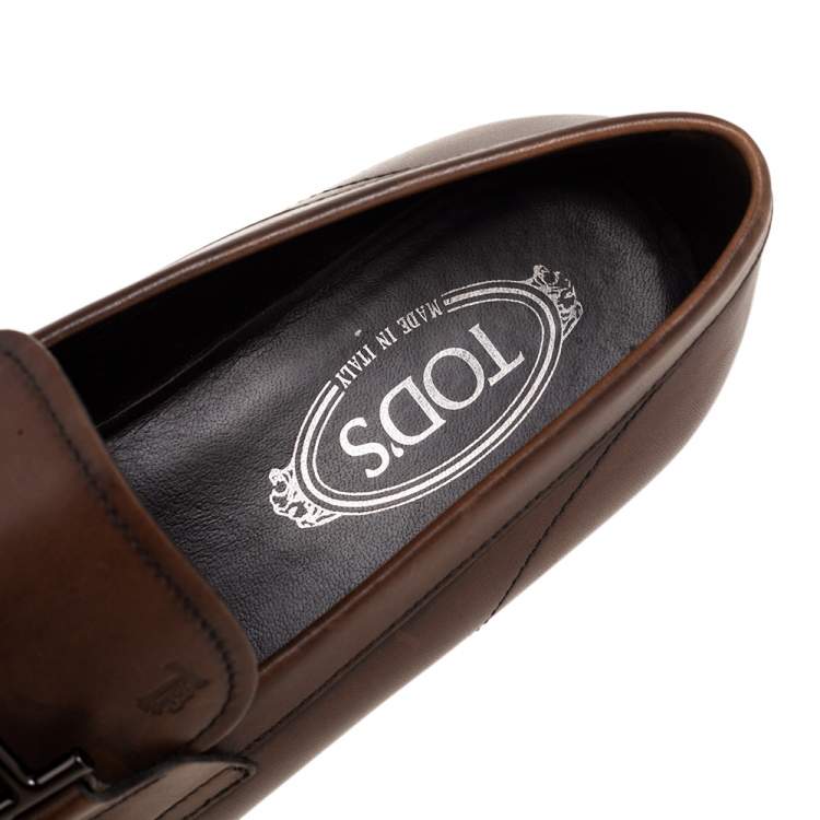 Pre Owned Tods Brown Leather Tassel Slip On Loafers Size 42