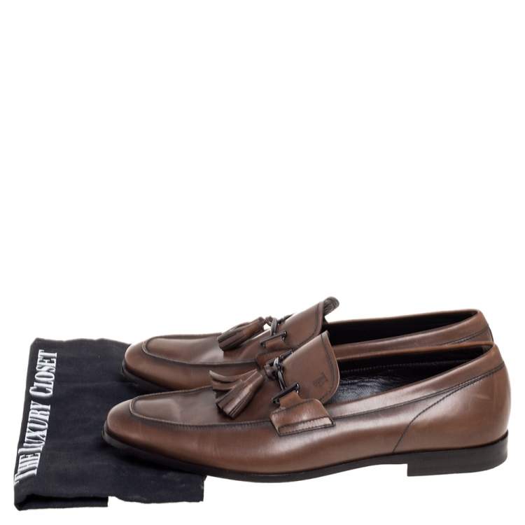 Pre Owned Tods Brown Leather Tassel Slip On Loafers Size 42