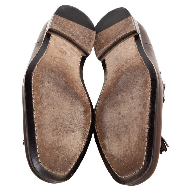 Pre Owned Tods Brown Leather Tassel Slip On Loafers Size 42
