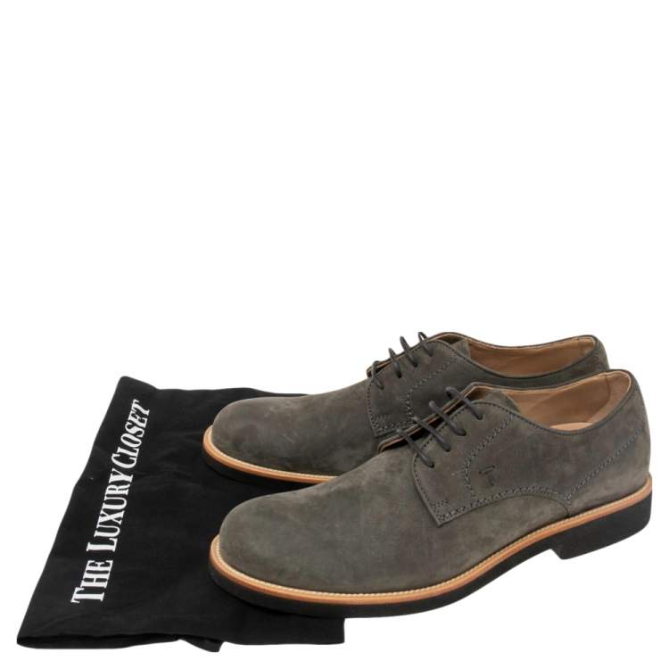 Pre Owned Tod's Grey Suede Lace Up Oxfords Size 42.5