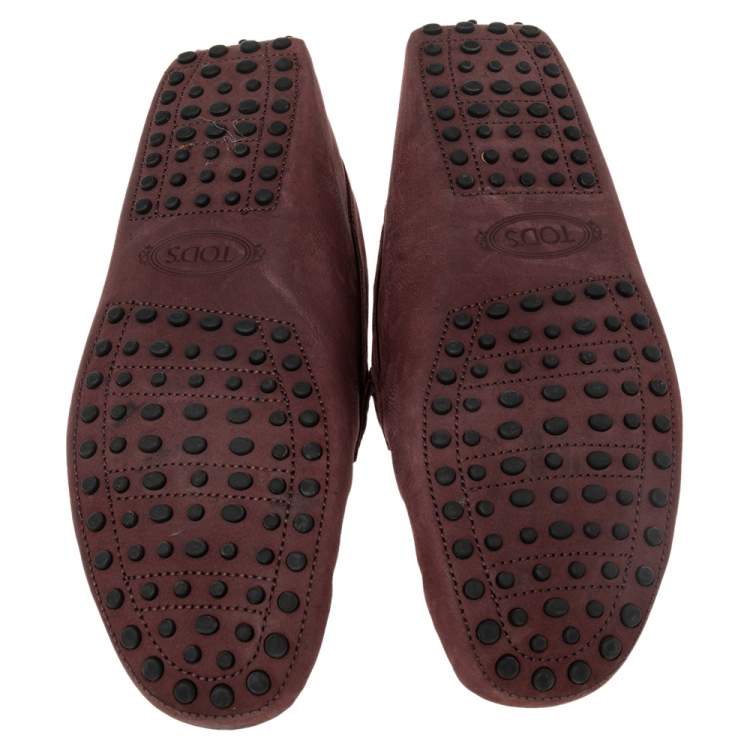 Pre Owned Tod's Burgundy Nubuck Leather Bit Slip On Loafers Size 42.5