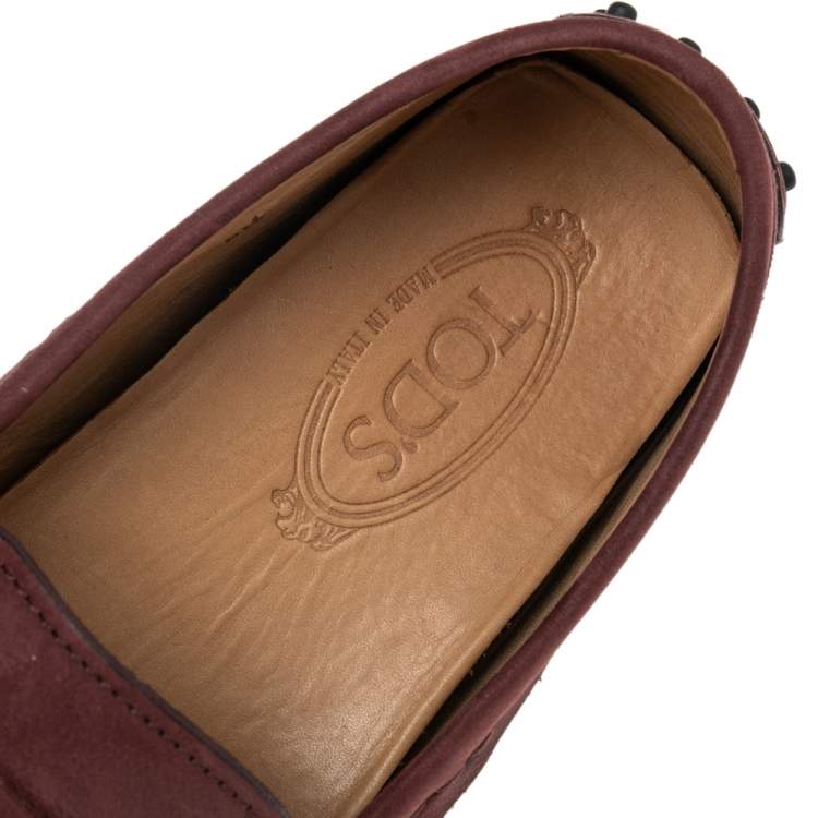 Pre Owned Tod's Burgundy Nubuck Leather Bit Slip On Loafers Size 42.5