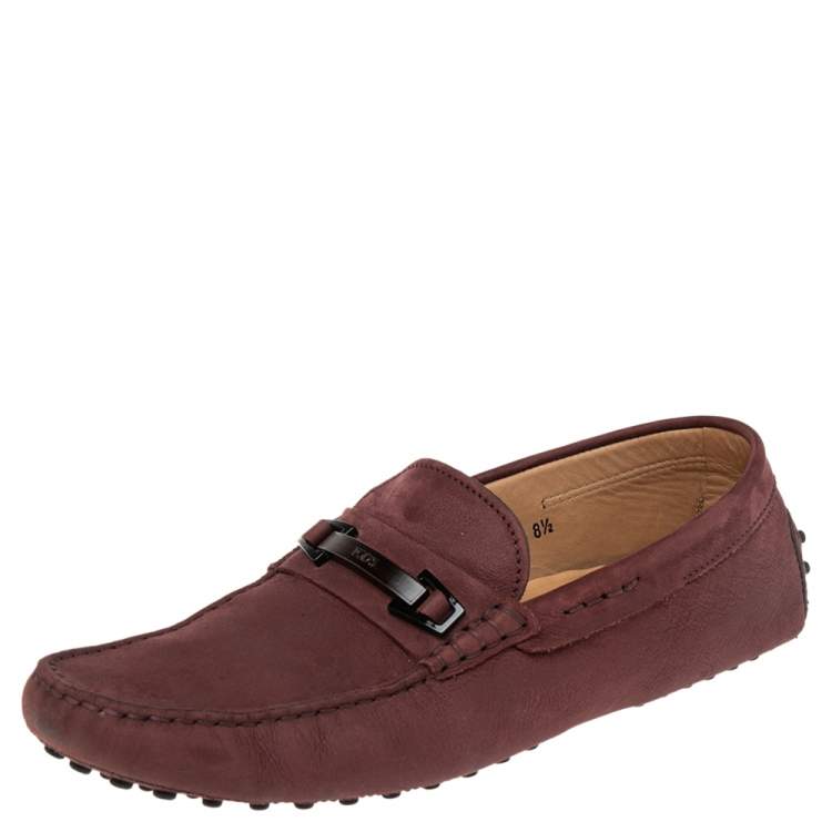 Pre Owned Tod's Burgundy Nubuck Leather Bit Slip On Loafers Size 42.5