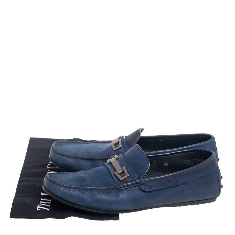 Pre Owned Tod's Navy Blue Nubuck Leather Bit Slip On Loafers Size 42.5