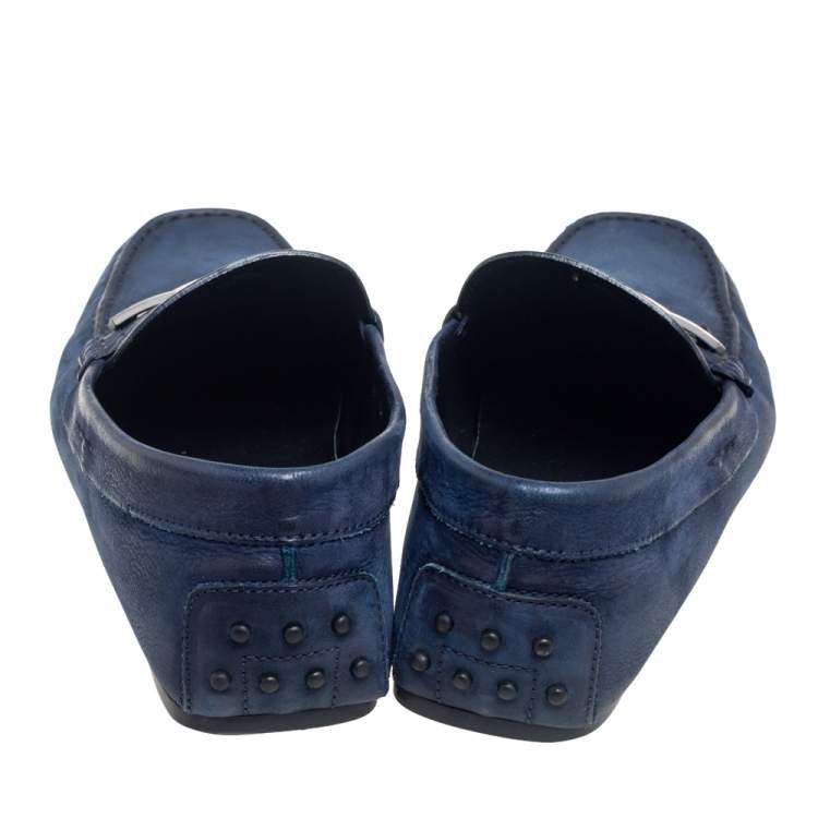 Pre Owned Tod's Navy Blue Nubuck Leather Bit Slip On Loafers Size 42.5