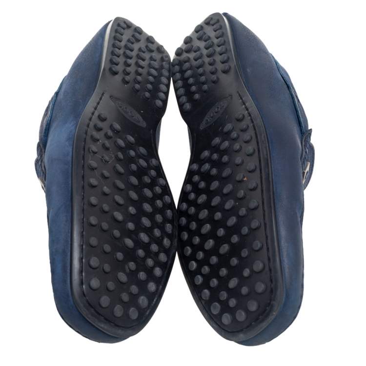 Pre Owned Tod's Navy Blue Nubuck Leather Bit Slip On Loafers Size 42.5