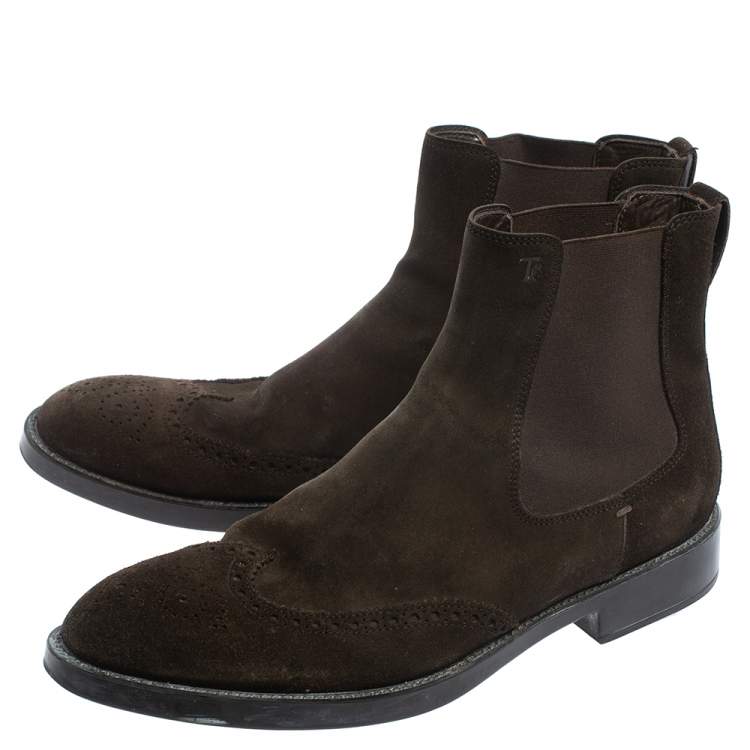 Pre Owned Tod's Dark Brown Suede Ankle Boots Size 45.5