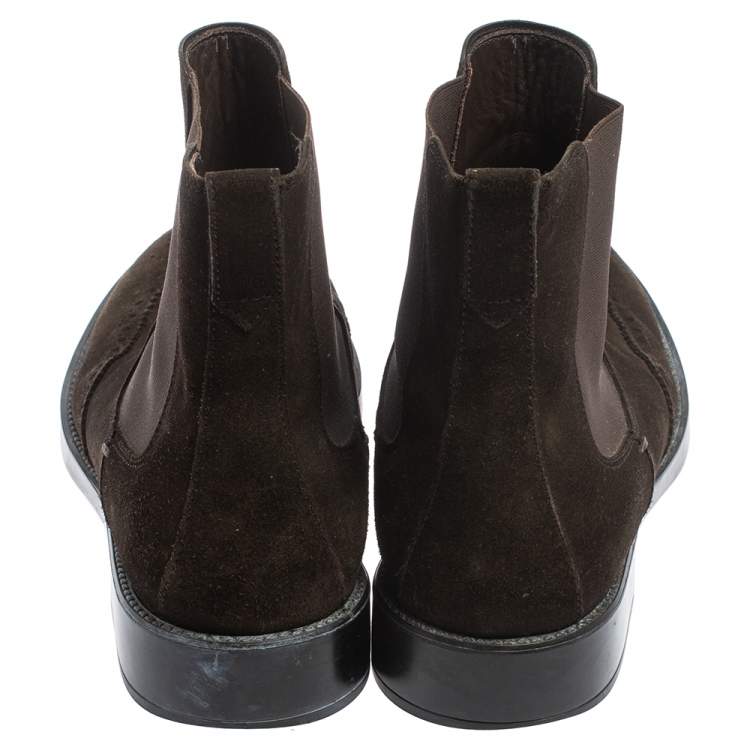 Pre Owned Tod's Dark Brown Suede Ankle Boots Size 45.5