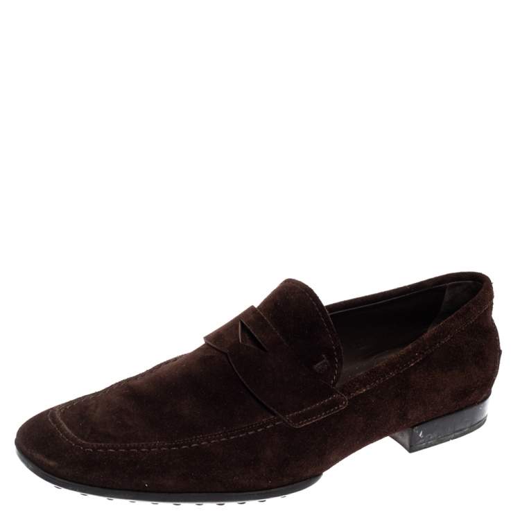 Pre Owned Tod's  Dark Brown Suede Penny Slip On Loafer Size 45.5