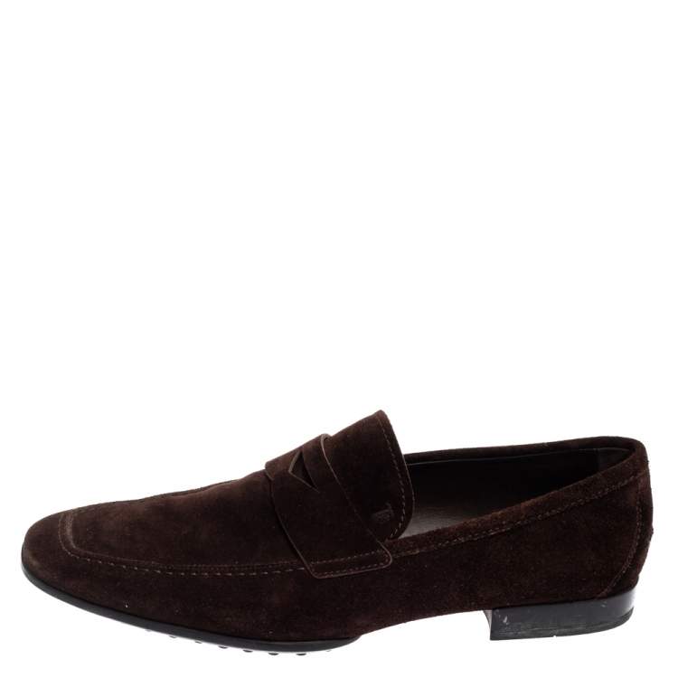 Pre Owned Tod's  Dark Brown Suede Penny Slip On Loafer Size 45.5