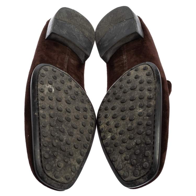 Pre Owned Tod's  Dark Brown Suede Penny Slip On Loafer Size 45.5