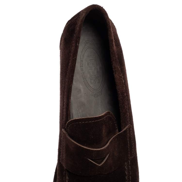 Pre Owned Tod's  Dark Brown Suede Penny Slip On Loafer Size 45.5
