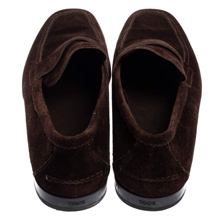 Pre Owned Tod's  Dark Brown Suede Penny Slip On Loafer Size 45.5