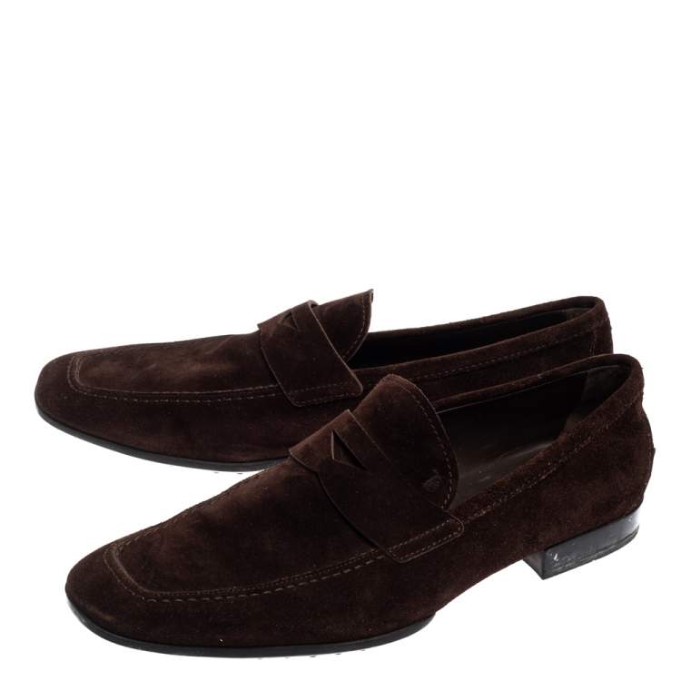 Pre Owned Tod's  Dark Brown Suede Penny Slip On Loafer Size 45.5