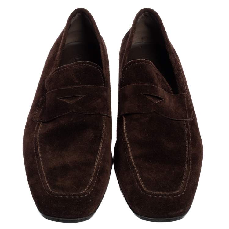 Pre Owned Tod's  Dark Brown Suede Penny Slip On Loafer Size 45.5