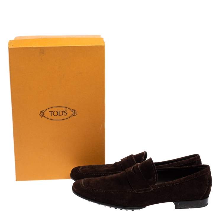 Pre Owned Tod's  Dark Brown Suede Penny Slip On Loafer Size 45.5