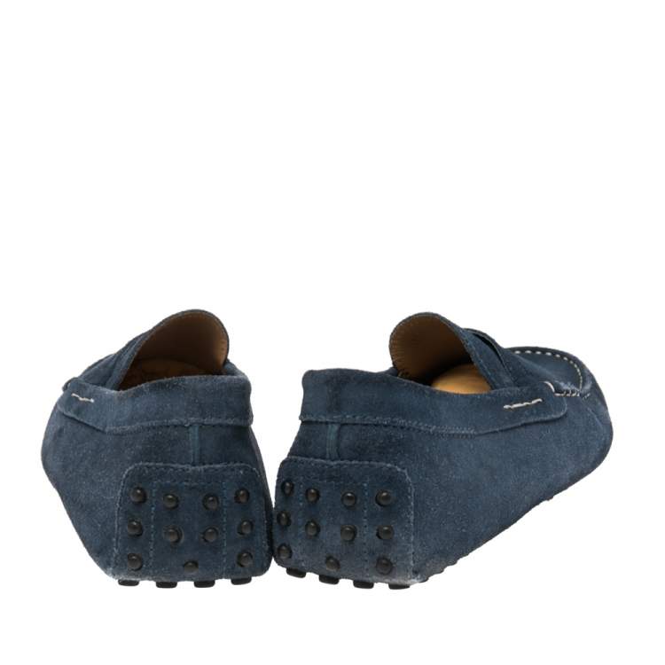 Pre Owned Tod's Blue Suede Penny Slip On Driving Loafers Size 42.5 