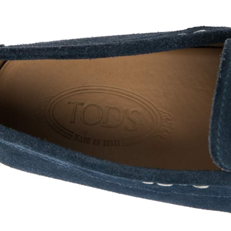 Pre Owned Tod's Blue Suede Penny Slip On Driving Loafers Size 42.5 