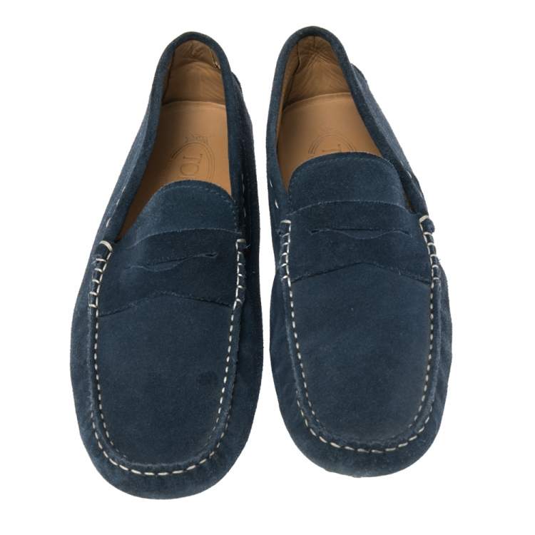 Pre Owned Tod's Blue Suede Penny Slip On Driving Loafers Size 42.5 