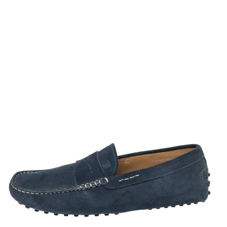 Pre Owned Tod's Blue Suede Penny Slip On Driving Loafers Size 42.5 