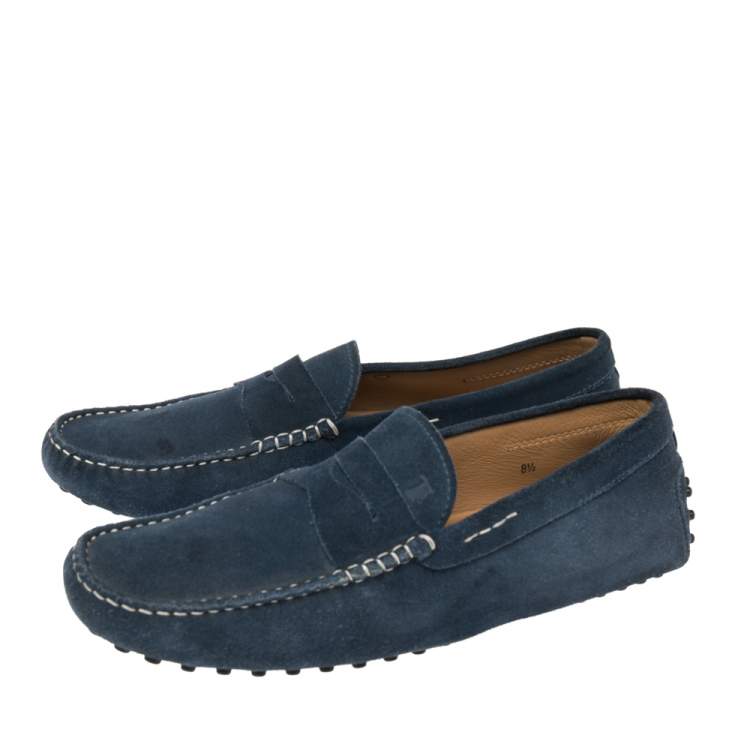 Pre Owned Tod's Blue Suede Penny Slip On Driving Loafers Size 42.5 