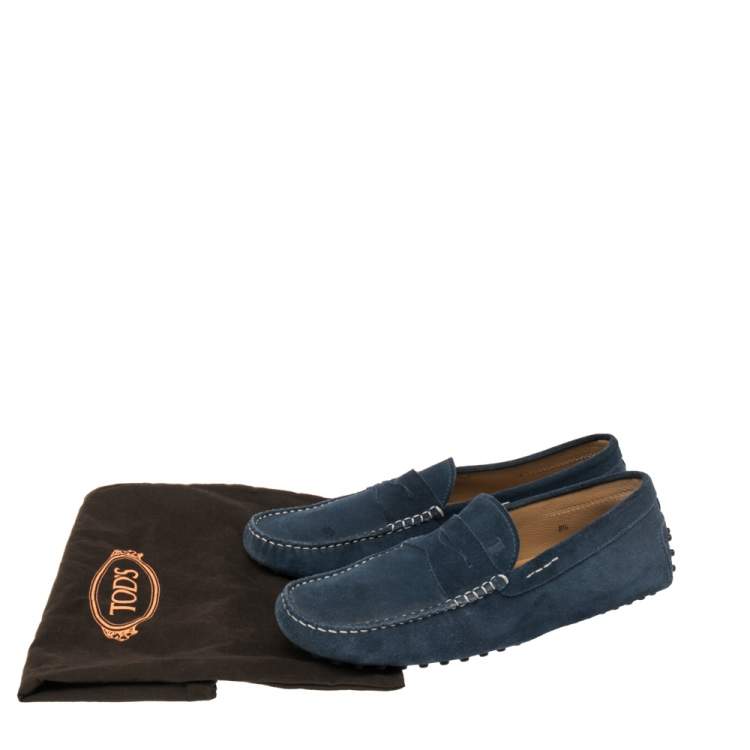 Pre Owned Tod's Blue Suede Penny Slip On Driving Loafers Size 42.5 