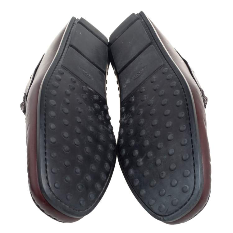 Pre Owned Tod's Dark Brown Leather Braided Bit Slip On Loafers Size 45.5