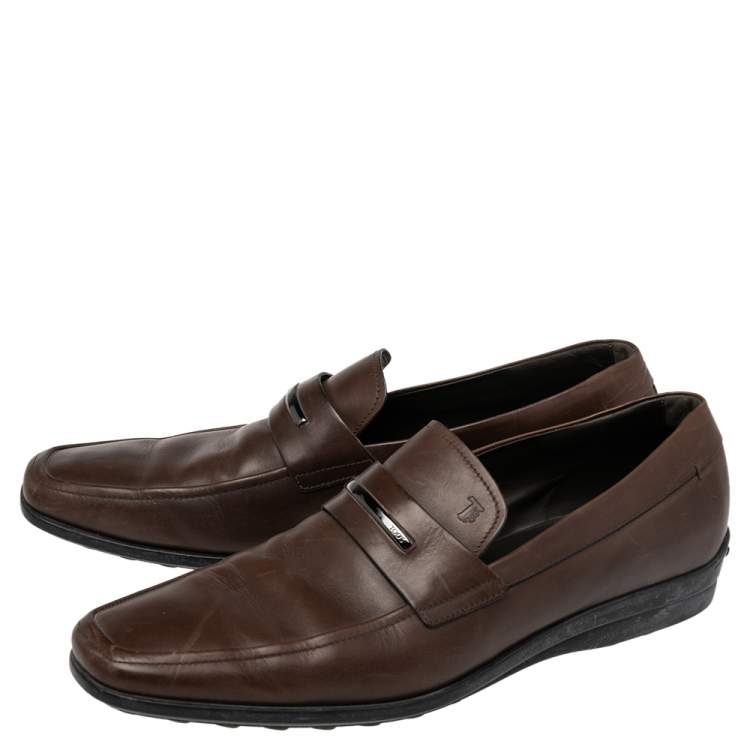 Pre Owned Tod's Brown Leather Slip On Loafers Size 45