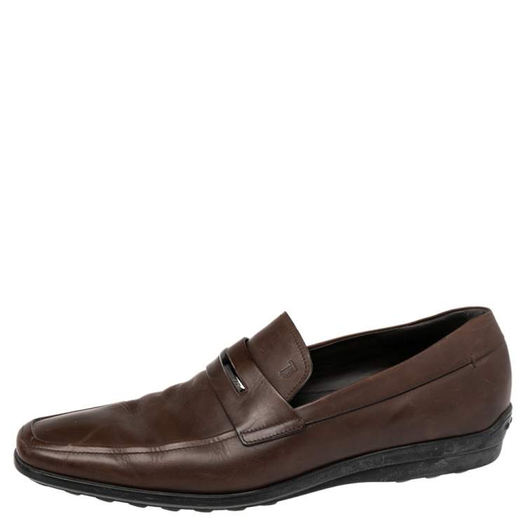 Pre Owned Tod's Brown Leather Slip On Loafers Size 45