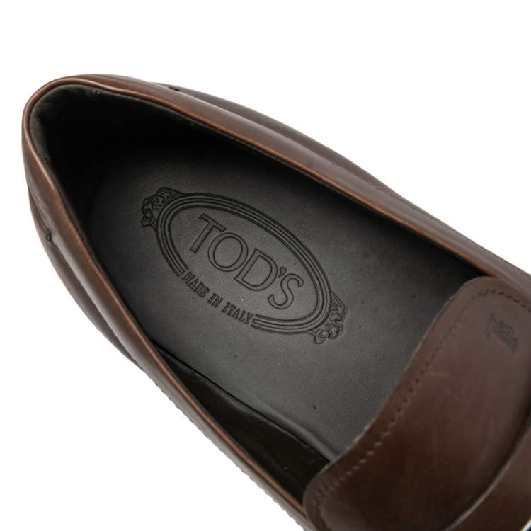 Pre Owned Tod's Brown Leather Slip On Loafers Size 45