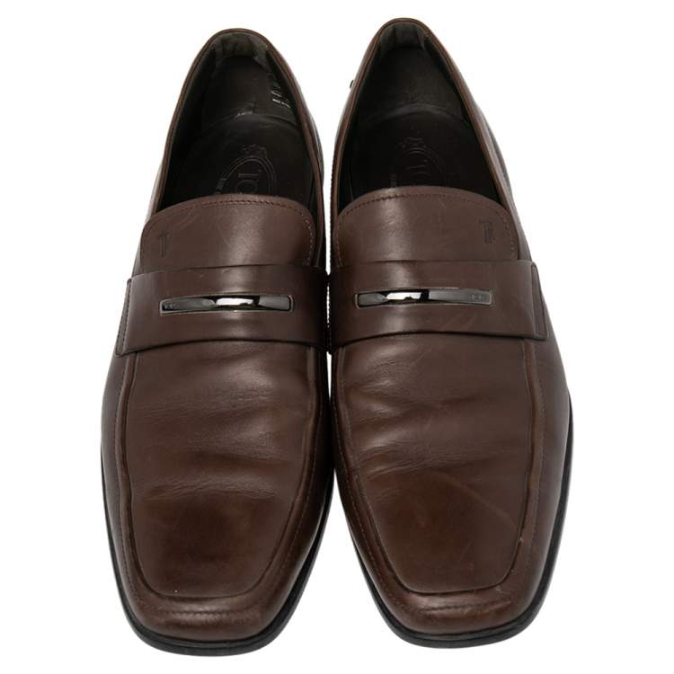 Pre Owned Tod's Brown Leather Slip On Loafers Size 45