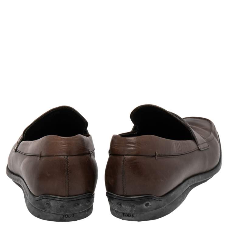 Pre Owned Tod's Brown Leather Slip On Loafers Size 45