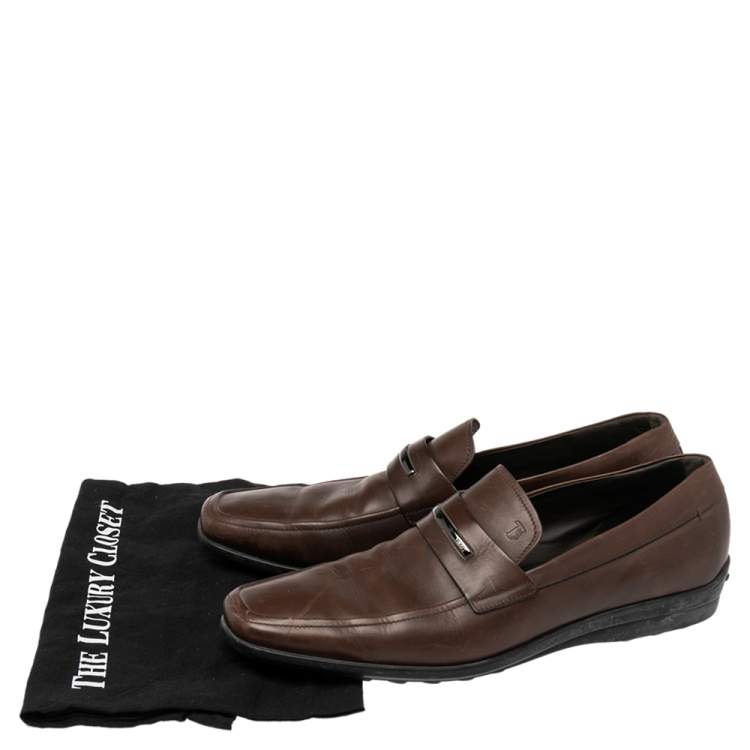 Pre Owned Tod's Brown Leather Slip On Loafers Size 45