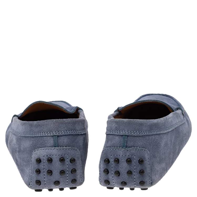 Pre Owned Tod's Blue Suede Slip On Loafers Size 44.5