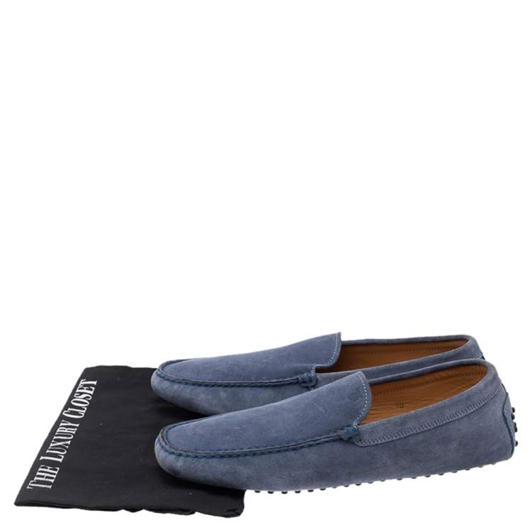 Pre Owned Tod's Blue Suede Slip On Loafers Size 44.5