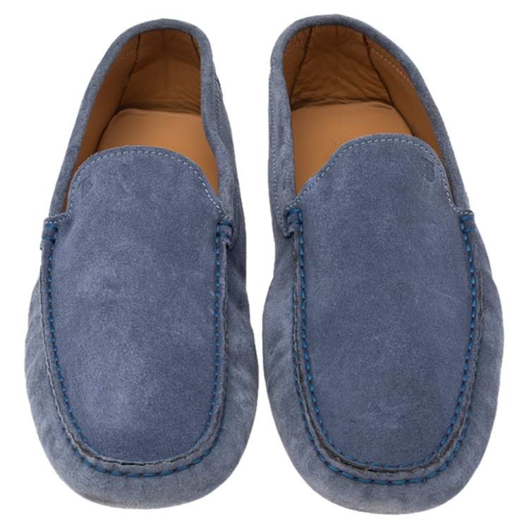 Pre Owned Tod's Blue Suede Slip On Loafers Size 44.5