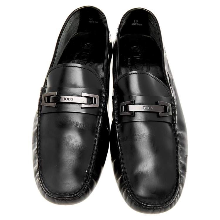 Pre Owned Tod's Black Leather Buckle Loafers Size 44.5