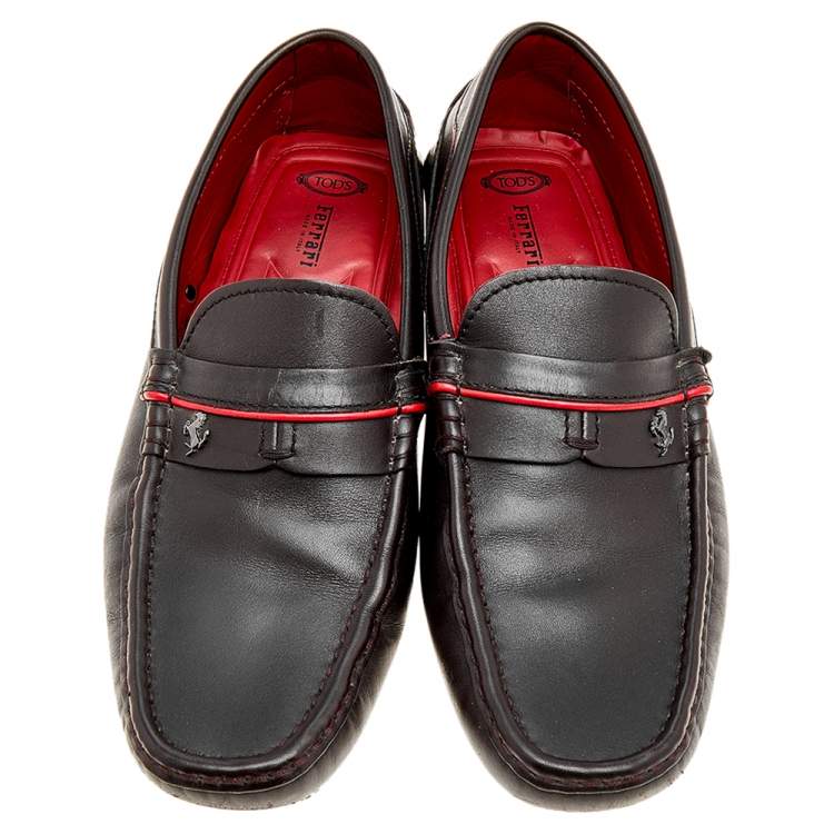 Pre Owned Tod's By Ferrari Brown Leather Bow Slip On Loafers Size 40