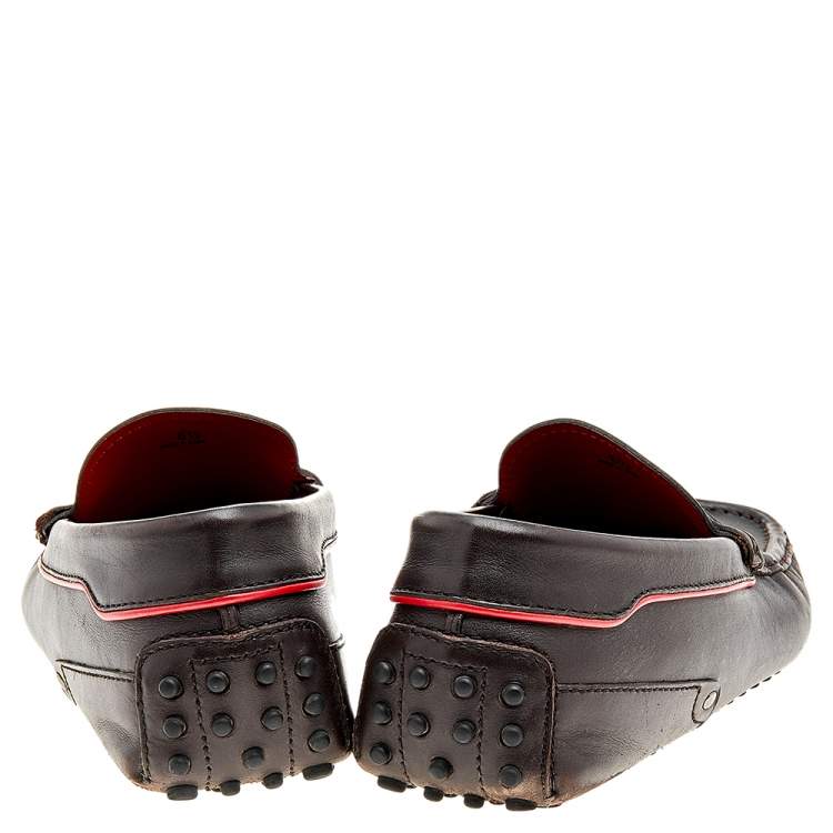 Pre Owned Tod's By Ferrari Brown Leather Bow Slip On Loafers Size 40