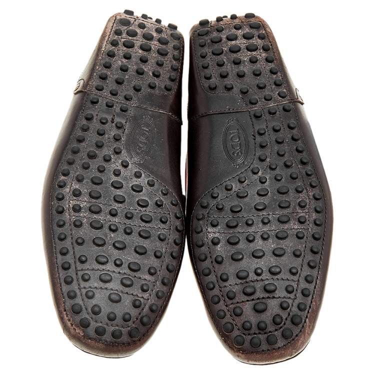 Pre Owned Tod's By Ferrari Brown Leather Bow Slip On Loafers Size 40