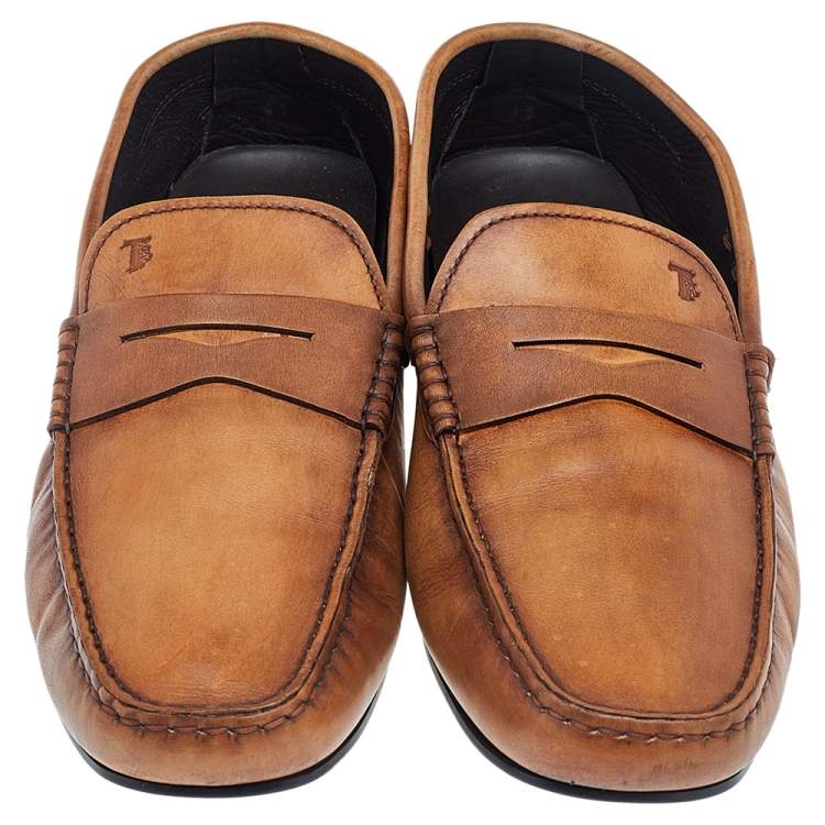 Pre Owned Tod's Two Tone Leather Penny Slip On Loafers Size 45